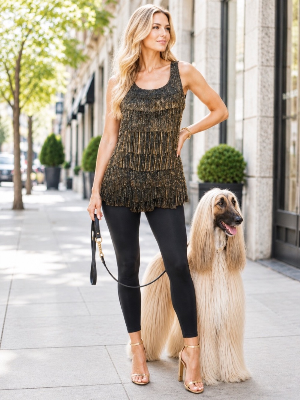 Gold Metallic Tiered Tank Top | Sleeveless Party Holiday | Size S